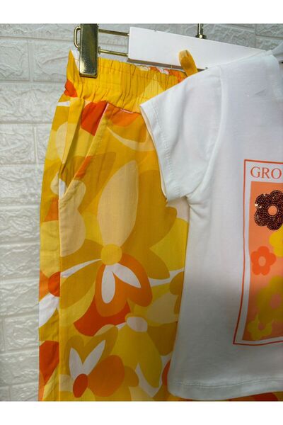 Tk 2-Piece Interlining Kids Set for Girl - Floral Printed Growing Beauty Summer Printed Linen Trousers