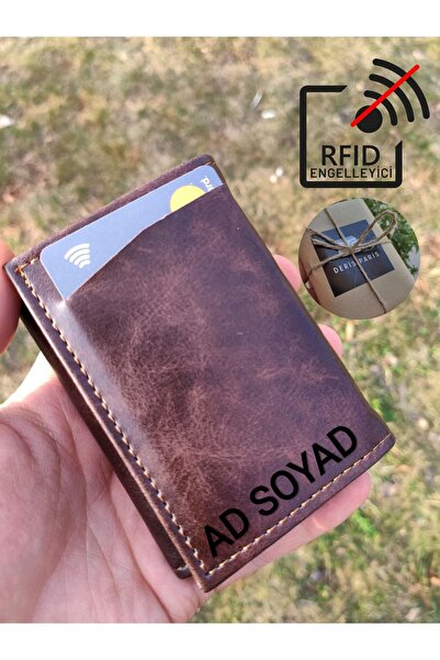 YNS LEATHER Mekanizmalı Cüzdan Erkek Kartlık Cüzdan Isim Baskılı Kişiye Özel