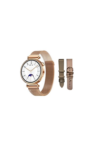 FORA GT4 Mini 1.52" Uyumlu Amoled Ekran Metal/Deri/Silikon 3 Kordonlu "Bileklik " Kadın Akıllı Saat