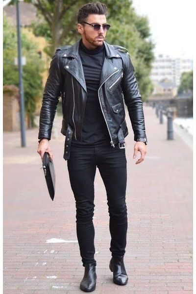 Derimont's Genuine Leather Men's Black Henry Zippered Leather Jacket