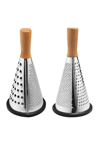 İLİVA Luxury Wooden Grater with Stainless Steel and Silicone Base - Conical/Funnel Shaped