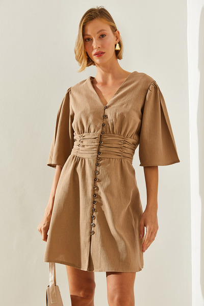 Bianco Lucci Dámské šaty s knoflíkem a elastickým pasem -60191014