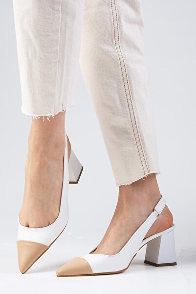 Mio Gusto Natalie Białe buty ze szpiczastymi noskami i odkrytymi plecami na grubym obcasie