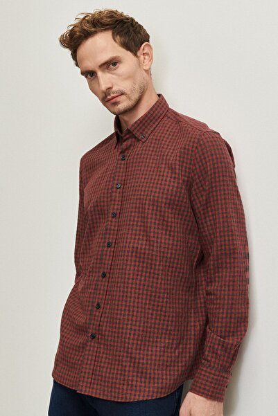 ALTINYILDIZ CLASSICS Чоловічий антрацитово-червоний гольф на ґудзиках з фланелевим коміром на ґудзиках Сорочка