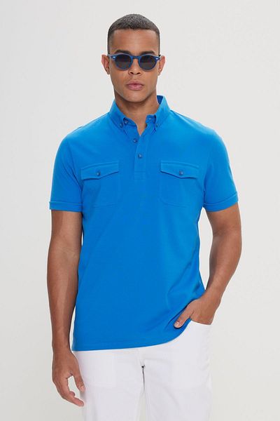 ALTINYILDIZ CLASSICS Herren-T-Shirt mit Polo-Ausschnitt und schmaler Passform – 100 % Baumwolle, Saks