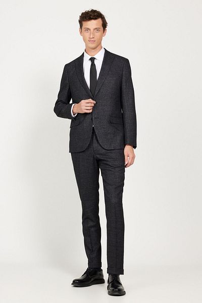 ALTINYILDIZ CLASSICS Men's Black Slim Fit Slim Fit Swallow Collar Patterned Suit