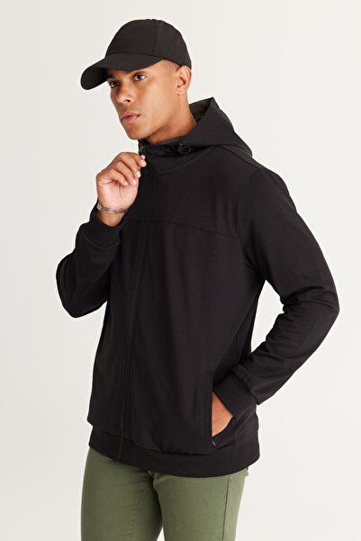 ALTINYILDIZ CLASSICS Jachetă neagră din bumbac, slim fit, cu glugă, pentru bărbați