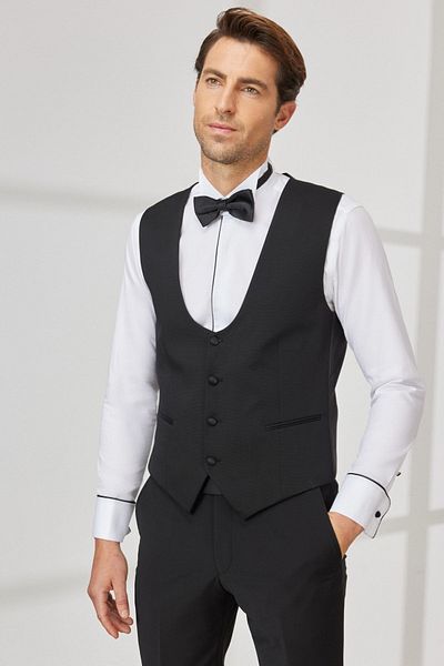ALTINYILDIZ CLASSICS Men's Black Slim Fit Narrow Cut U-Neck Patterned Classic Vest
