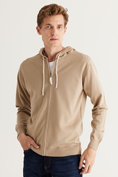 ALTINYILDIZ CLASSICS Ανδρική ζακέτα από βαμβακερό πλεκτό με κουκούλα κανονικής κοπής Mink Standard Fit