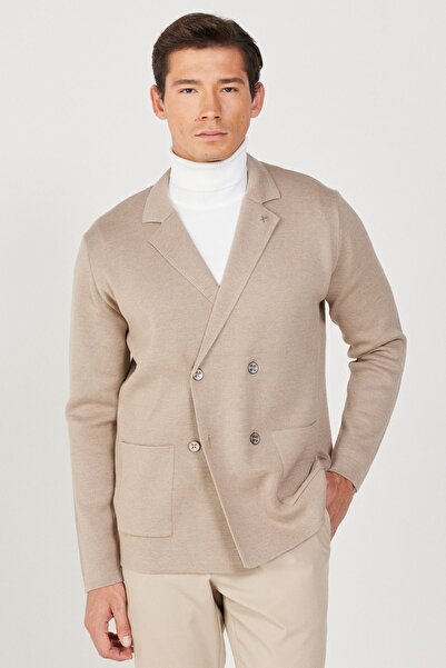 ALTINYILDIZ CLASSICS Мъжко трикотажно яке с двуредна яка и стандартна кройка от норка