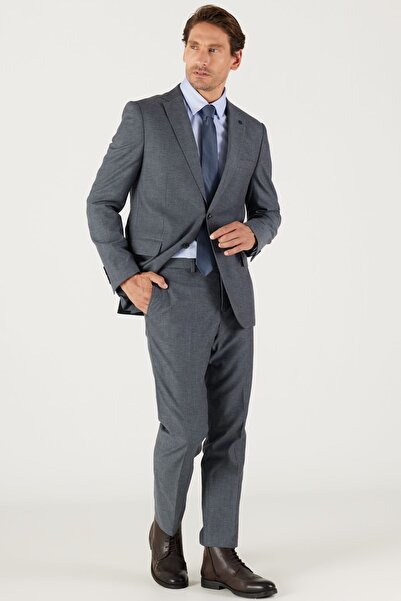 ALTINYILDIZ CLASSICS Erkek Antrasit Slim Fit Dar Kesim Mono Yaka Armürlü Klasik Takım Elbise