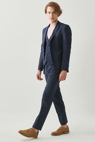 ALTINYILDIZ CLASSICS Men's Navy Blue Slim Fit Slim Fit Mono Collar Plain Vest Classic Suit