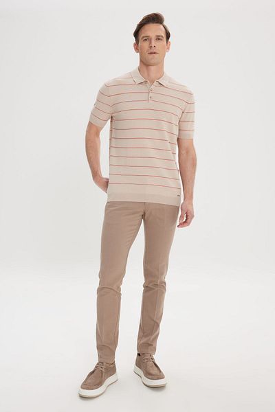 ALTINYILDIZ CLASSICS Ανδρικό πλεκτό μπλουζάκι MINK-ORANGE Standard Fit κανονική εφαρμογή 100% βαμβακερό ριγέ πόλο γιακά