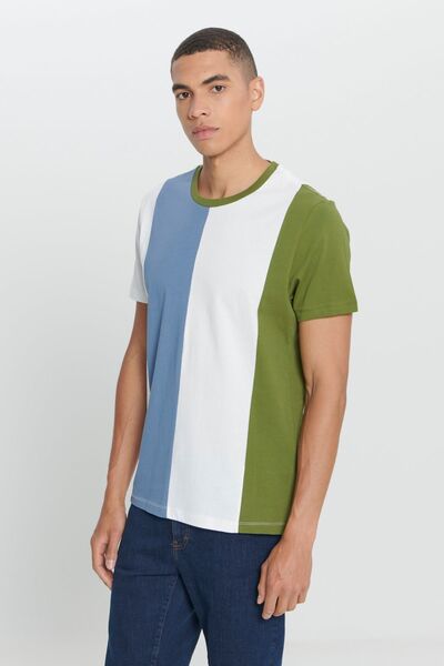 AC&Co / Altınyıldız Classics Erkek Ekru-Haki Standart Fit Normal Kesim %100 Pamuk Baskılı Bisiklet Yaka Tişört