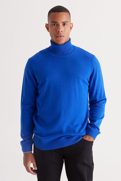 ALTINYILDIZ CLASSICS Мъжки Saks Blue - трикотажен пуловер с нормална кройка, който не се надрасква