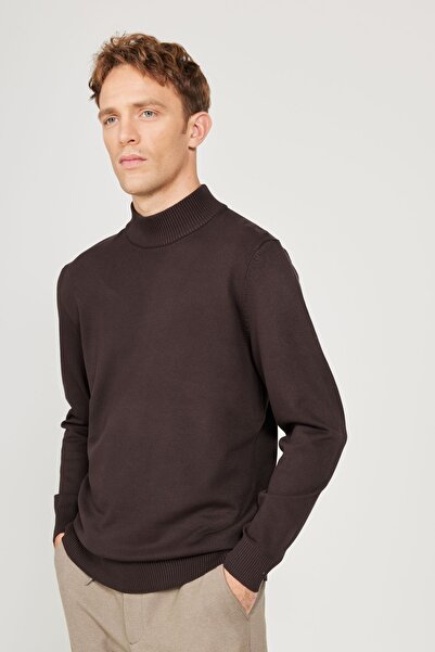 ALTINYILDIZ CLASSICS Hnědý pánský úpletový svetr - standardní střih, poloviční rolák