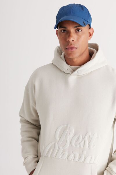 AC&Co / Altınyıldız Classics Beige Men's Sweatshirt - Oversize Cut, Hooded, Fleece, 3 Thread Printed