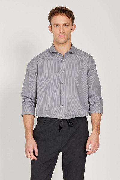 ALTINYILDIZ CLASSICS Ανδρικό γκρι Comfort Fit Relaxed Fit ιταλικό γιακά 100% βαμβακερό πουκάμισο Dobby