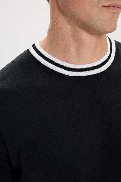 ALTINYILDIZ CLASSICS Men's Black Standard Fit Regular Cut 100% Cotton Crew Neck Knitwear T-Shirt