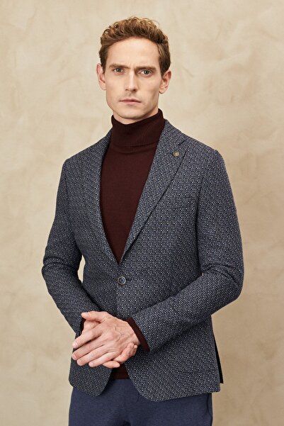 ALTINYILDIZ CLASSICS Jachetă de lână cu model pentru bărbați, albastru bleuma...