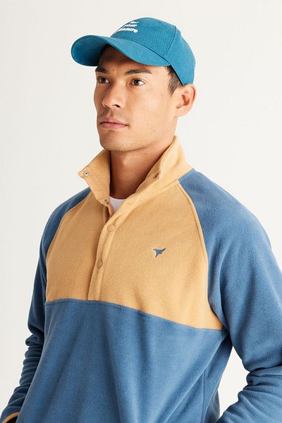 AC&Co / Altınyıldız Classics Indigo-Karamell-Fleece-Sweatshirt mit Standard-Passform und normalem Schnitt und gemustertem Bato-Kragen für Herren