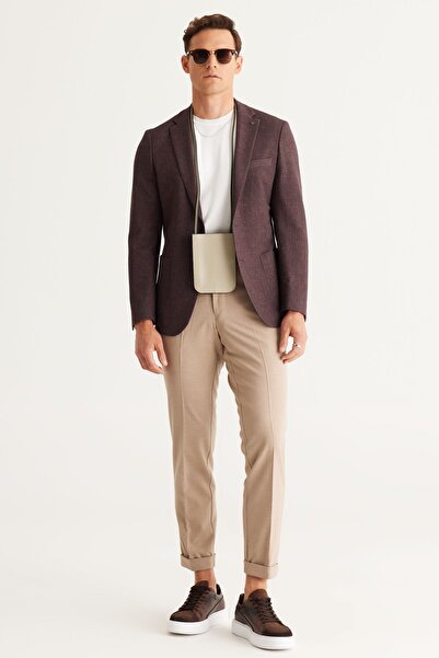 ALTINYILDIZ CLASSICS Men's Black-brown Slim Fit Slim Fit Mono Collar Patterned Blazer Jacket