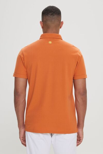 ALTINYILDIZ CLASSICS Men's Polo Neck Slim Fit T-Shirt - Orange, 100% Cotton