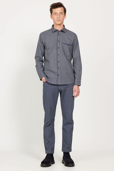 ALTINYILDIZ CLASSICS Herrenhemd Slim Fit Slim Fit mit klassischem Revers und Karomuster in Marineblau-Grau