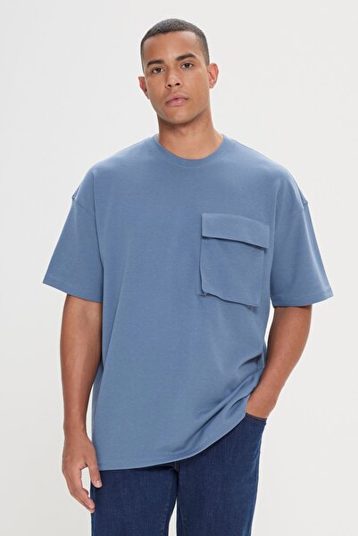 AC&Co / Altınyıldız Classics Ανδρικό μπλουζάκι Indigo Oversize Cotton Crew Neck