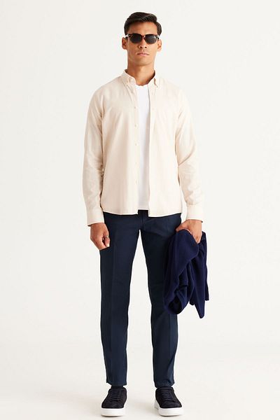 ALTINYILDIZ CLASSICS Ανδρικό Navy Blue Slim Fit Slim Fit παντελόνι με πλαϊνές τσέπες και ελαστική ζώνη