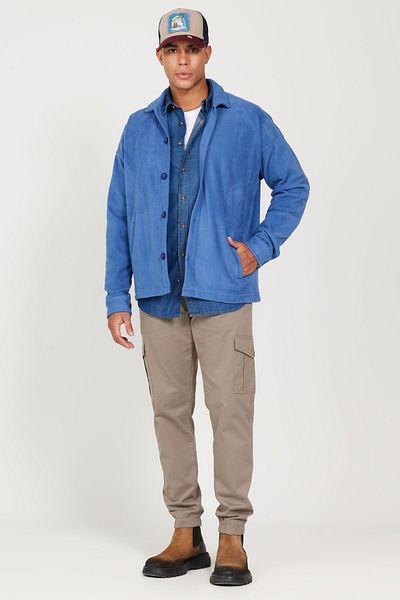 AC&Co / Altınyıldız Classics Ανδρικό Indigo Oversize Loose Cut Κλασικό γιακά, Χειμερινό άνετο Fleece πουκάμισο
