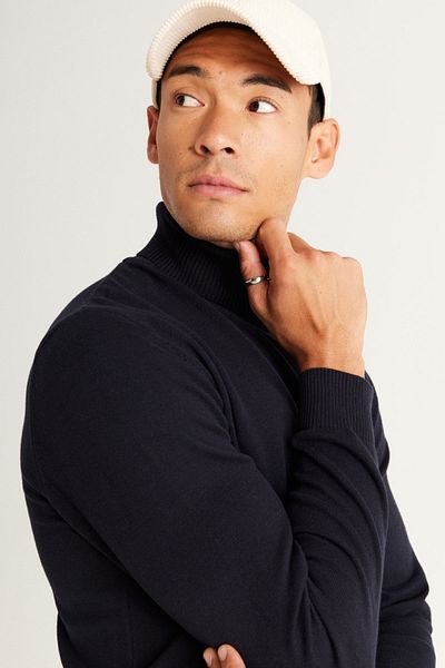 ALTINYILDIZ CLASSICS Marineblauer Standard-Schnitt-Pullover aus Baumwollstrick mit Rollkragen und normalem Schnitt für Herren
