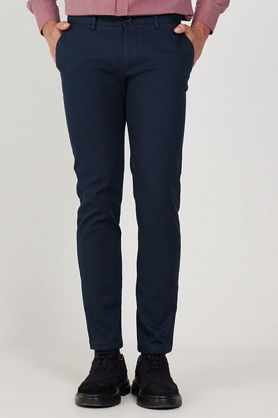 ALTINYILDIZ CLASSICS Ανδρικό μπλέ Navy Slim Fit Slim Fit Βαμβακερό ευέλικτο άνετο παντελόνι Dobby
