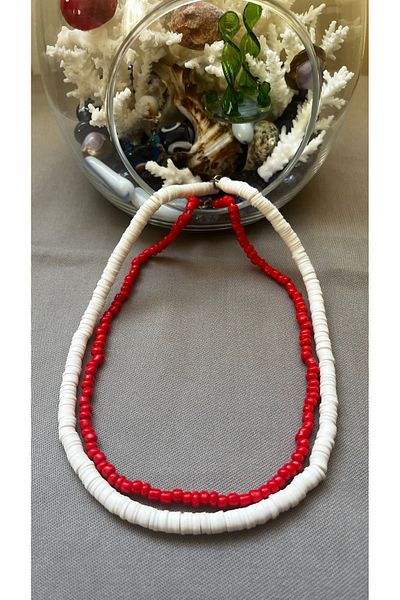 Atelier By Serkan White Fimo And Red Bead Necklace