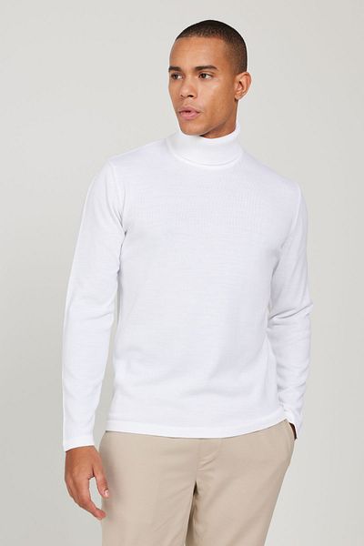 AC&Co / Altınyıldız Classics Pánský úpletový svetr Ecru Standard Fit normálního střihu s plným rolákem