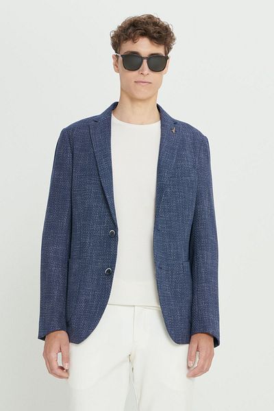 AC&Co / Altınyıldız Classics Pánské sako Slim Fit v námořnické modré - taška se vzorem, bunda s monolímečkem do kapsy