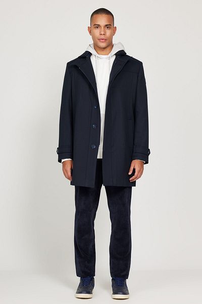ALTINYILDIZ CLASSICS Marineblauer Wollmantel mit Muster und Stehkragen für Herren in Standard-Passform, normaler Schnitt