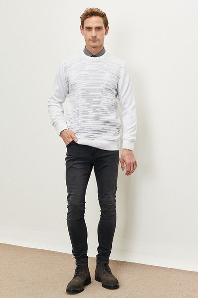 ALTINYILDIZ CLASSICS Men's Bone-g.melange Standard Fit Normal Cut Crew Neck Textured Patterned Knitwear Sweater