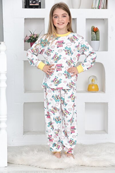 KAPİKİDS Kız Çocuk Uzun Kollu Renkli Çıtır Baskılı Pijama Takımı