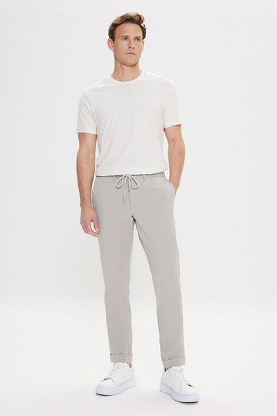 ALTINYILDIZ CLASSICS Men's Light Gray Slim Fit Slim Fit Side Pocket Patterned Elastic Waist Pants
