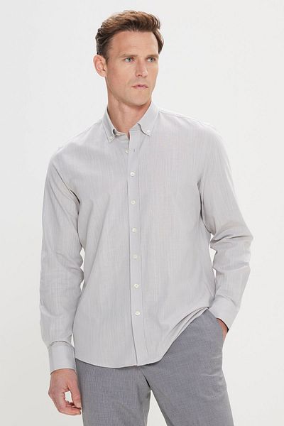 AC&Co / Altınyıldız Classics Férfi szürke 100% pamut Oxford Slim Fit gombos galléros flitteres ing