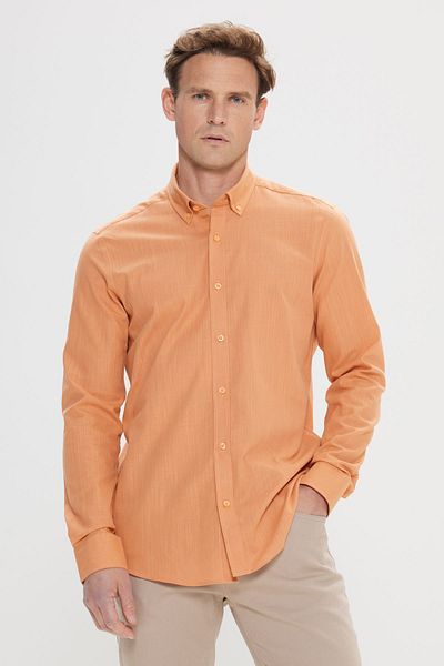 AC&Co / Altınyıldız Classics Ανδρικό πλακάκι 100% βαμβακερό πουκάμισο Oxford Slim Fit με γιακά με κουμπιά
