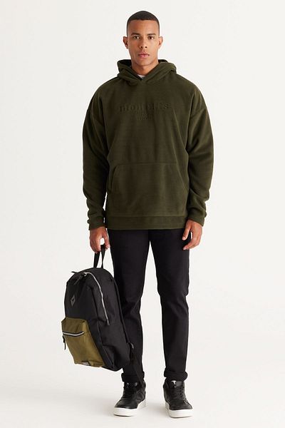 AC&Co / Altınyıldız Classics Khakifarbenes Oversize-Fleece-Sweatshirt mit lockerer Passform für Herren