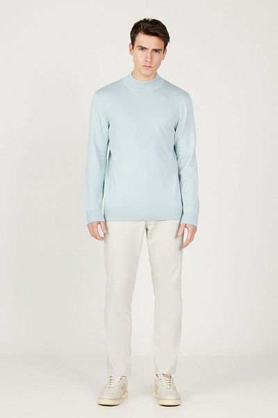 ALTINYILDIZ CLASSICS Ανδρικό πλεκτό πουλόβερ Water Green - κανονικό κόψιμο, μισό ζιβάγκο