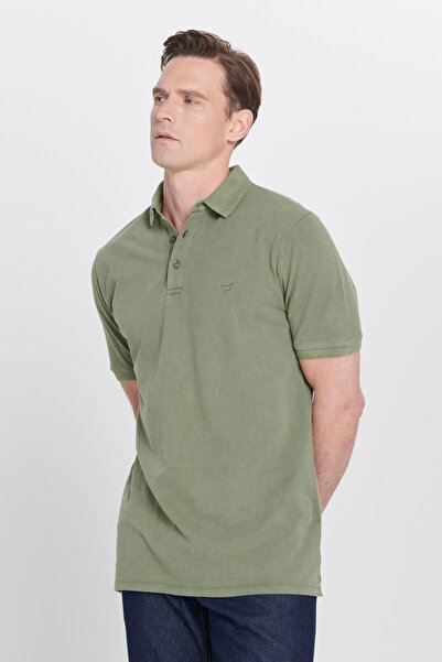 ALTINYILDIZ CLASSICS Men's Khaki Slim Fit Slim Fit Polo Collar 100% Cotton Patterned T-Shirt