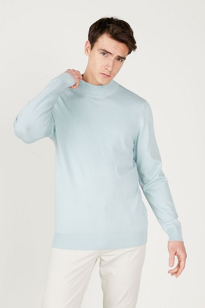 ALTINYILDIZ CLASSICS Ανδρικό πλεκτό πουλόβερ Water Green - κανονικό κόψιμο, μισό ζιβάγκο