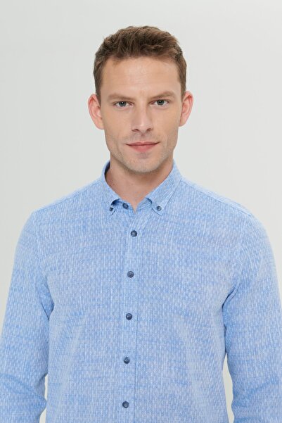 AC&Co / Altınyıldız Classics Ανδρικό μπλουζάκι με λεπτή εφαρμογή 100% βαμβακερό πουκάμισο με γιακά με κουμπιά