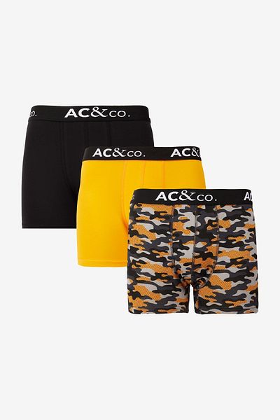 AC&Co / Altınyıldız Classics Pánská černo-khaki 3dílná vzorovaná bavlněná flexibilní boxerka
