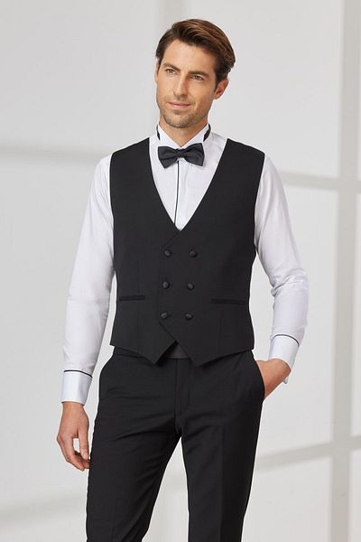 ALTINYILDIZ CLASSICS Men's Black Slim Fit Narrow Cut V-Neck Patterned Classic Vest