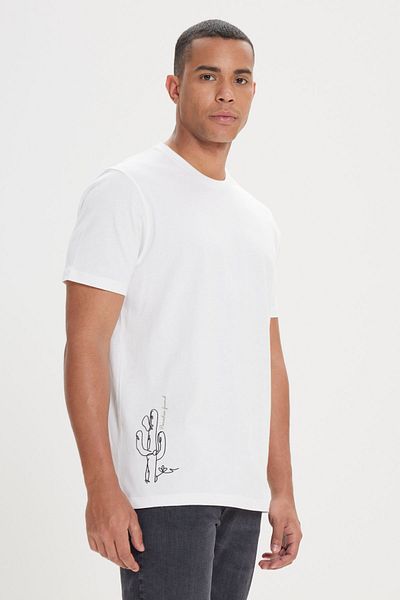 AC&Co / Altınyıldız Classics Ανδρικό εκρού Comfort Fit Relaxed Fit 100% βαμβακερό μπλουζάκι με λαιμόκοψη